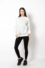 Basic Dikiş Detaylı Beyaz Sweatshirt