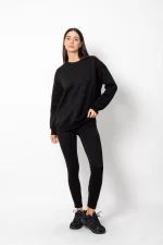 Basic Dikiş Detaylı Siyah Sweatshirt