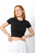 Basic Kısa Kollu Siyah Crop Top