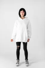 Basic Oversize Unisex Beyaz Hoodie