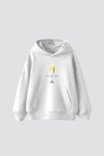 Champagne Baby Baskılı Oversize Unisex Premium Beyaz Hoodie