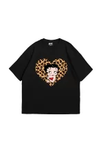 Betty Boop Baskılı Oversize Unisex Siyah Tshirt