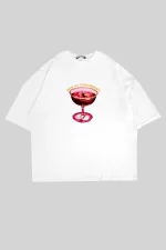 Bite My Strawberry Baskılı Beyaz Oversize Unisex Tshirt