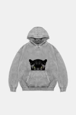 Black Panter Eyes Baskılı Oversize Unisex Premium Yıkamalı Beyaz Hoodie