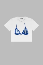 Bleed Blue Baskılı Beyaz Crop Top