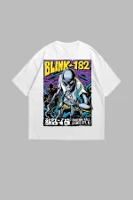 Blink 182 Baskılı Oversize Unisex Beyaz Tshirt