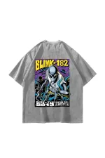 Blink 182 Baskılı Oversize Unisex Yıkamalı Beyaz Tshirt
