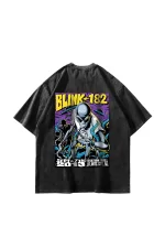 Blink 182 Baskılı Oversize Unisex Yıkamalı Siyah Tshirt