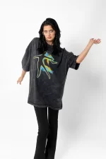 Blur Man Baskılı Yıkamalı Siyah Unisex Oversize Tshirt