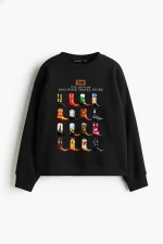 Boots Baskılı Relaxed Fit Kadın Siyah Sweatshirt