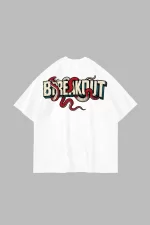 Breakout Baskılı Oversize Unisex Beyaz Tshirt