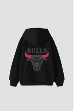 Bulls Baskılı Oversize Unisex Siyah Hoodie