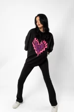 Burn Heart Baskılı Siyah Oversize Unisex Tshirt