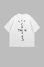 Cactus Jack Baskılı Oversize Unisex Beyaz Tshirt