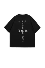 Cactus Jack Baskılı Oversize Unisex Siyah Tshirt