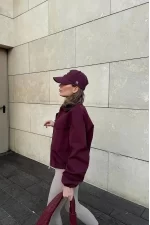Cep Detaylı Basic Bordo Premium Polo Yaka Ceket