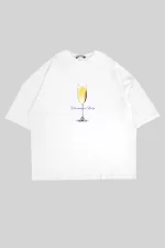 Champagne Baby Baskılı Beyaz Oversize Unisex Tshirt