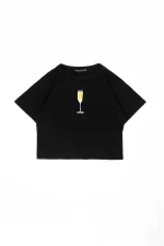 Champagne Baby Baskılı Siyah Crop Top