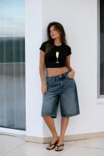 Champagne Baby Baskılı Siyah Crop Top