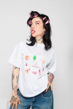 Childhood Nostalgia Baskılı Relaxed Fit Beyaz Kadın Tshirt