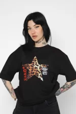 Ciao Yıldız Baskılı Oversize Unisex Siyah Tshirt