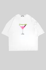 Cosmopolitan Baskılı Beyaz Oversize Unisex Tshirt