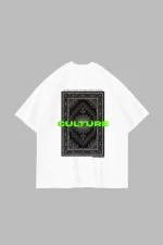 Culture Etnik Baskılı Oversize Unisex Premium Beyaz Tshirt