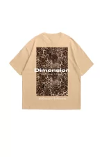 Dİmension Baskılı Leopar Desenli 24/1 Oversize Unisex Bej Tshirt