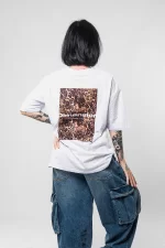 Dİmension Baskılı Leopar Desenli 24/1 Oversize Unisex Beyaz Tshirt