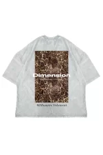 Dİmension Baskılı Leopar Desenli 24/1 Oversize Unisex Yıkamalı Beyaz Tshirt