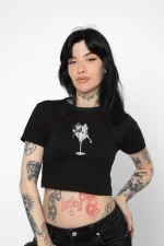 Dirty Martini Baskılı Siyah Crop Top