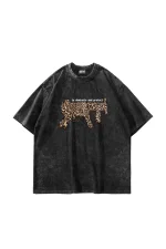 Dominate Baskılı Oversize Unisex Yıkamalı Siyah Tshirt