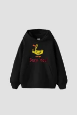 Duck You Baskılı Oversize Unisex Premium Siyah Hoodie