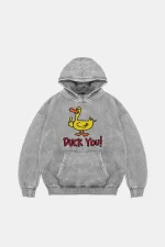 Duck You Baskılı Oversize Unisex Premium Yıkamalı Beyaz Hoodie