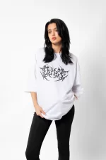 Dusk Baskılı Oversize Unisex Beyaz Tshirt