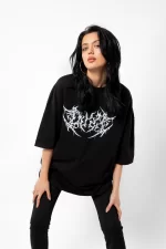 Dusk Baskılı Oversize Unisex Siyah Tshirt