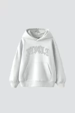 Favela Taş Baskılı Oversize Unisex Beyaz Hoodie