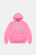 Favela Taş Baskılı Oversize Unisex Yıkamalı Pembe Hoodie