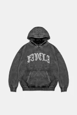 Favela Taş Baskılı Oversize Unisex Yıkamalı Siyah Hoodie