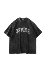 Favela Taş Baskılı Oversize Unisex Yıkamalı Siyah Tshirt