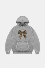 Fiyonk Leopar Baskılı Oversize Unisex Premium Yıkamalı Beyaz Hoodie