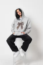 Fiyonk Leopar Baskılı Oversize Unisex Premium Yıkamalı Beyaz Hoodie