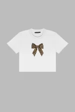 Fiyonk Leopar Baskılı Beyaz Crop Top