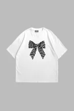 Fiyonk Leopar V2 Baskılı Oversize Unisex Beyaz Tshirt