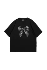 Fiyonk Leopar V2 Baskılı Oversize Unisex Siyah Tshirt