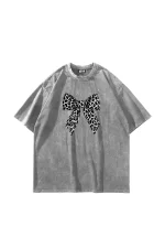 Fiyonk Leopar V2 Baskılı Oversize Unisex Yıkamalı Beyaz Tshirt