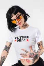 Future Milf Baskılı Beyaz Crop Top