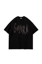Gojira Baskılı Oversize Unisex Siyah Tshirt