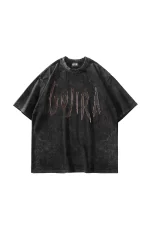 Gojira Baskılı Oversize Unisex Yıkamalı Siyah Tshirt