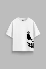 Halloween Baskılı Rahat Kalıp 30/1 Unisex Beyaz Tshirt